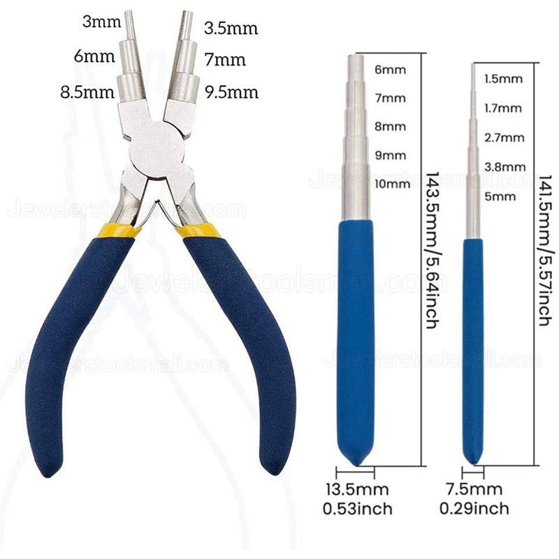 2 Pcs Winding Mandrel and 1 Piece of 6-In-1 Bail Pliers for Wrapping Jewelry Wire and Forming Jump Loops