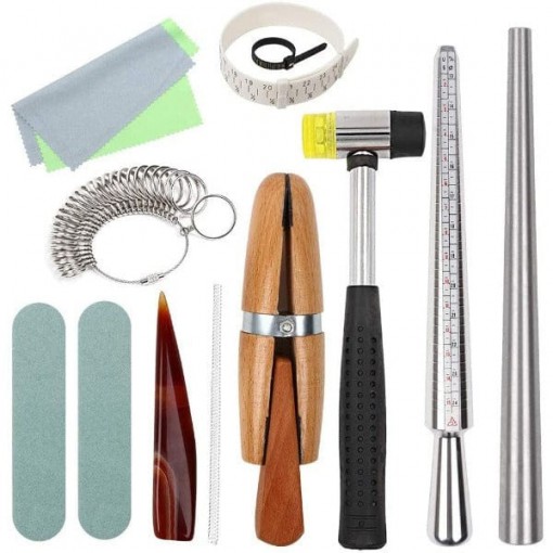 13Pcs/Kit Ring Enlarger Stick Mandrel Handle Hammers Sizer Finger Measuring Set