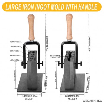 Reversible Wire Plate Ingot Mold with Wooden Handle for Gold, Silver, and Metal Casting
