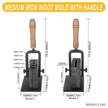 Reversible Wire Plate Ingot Mold with Wooden Handle for Gold, Silver, and Metal Casting
