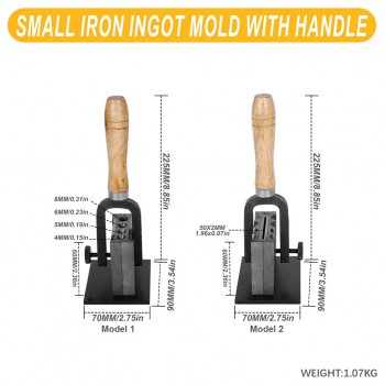 Reversible Wire Plate Ingot Mold with Wooden Handle for Gold, Silver, and Metal Casting