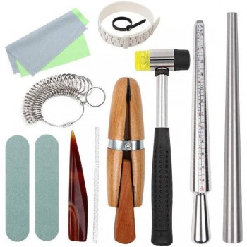 13Pcs/Kit Ring Enlarger Stick Mandrel Handle Hammers Sizer Finger Measuring Set