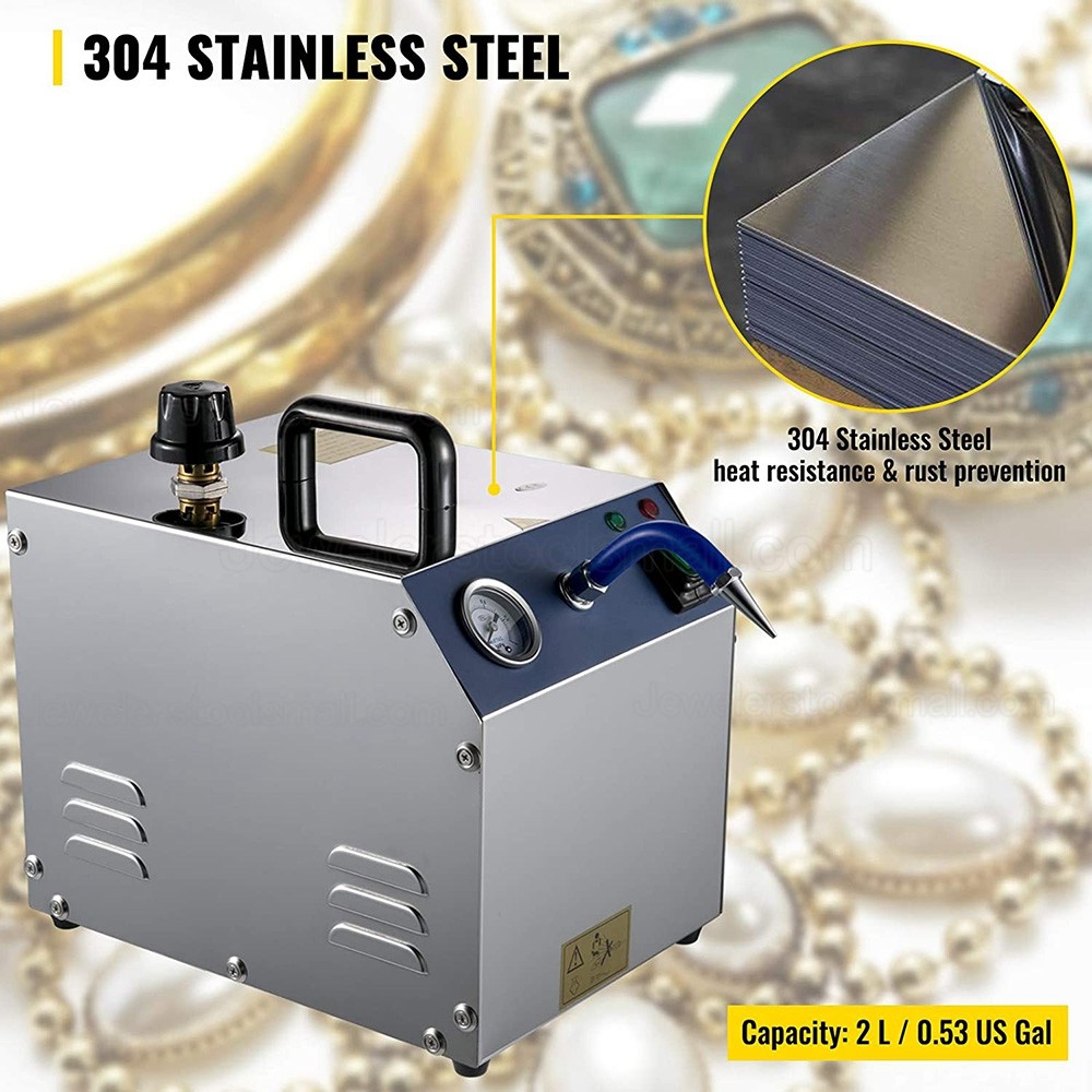 2L Jewelry Steam Cleaning Machine Gold Sliver Jewelry Steam Cleaner 1300W Stainless Steel