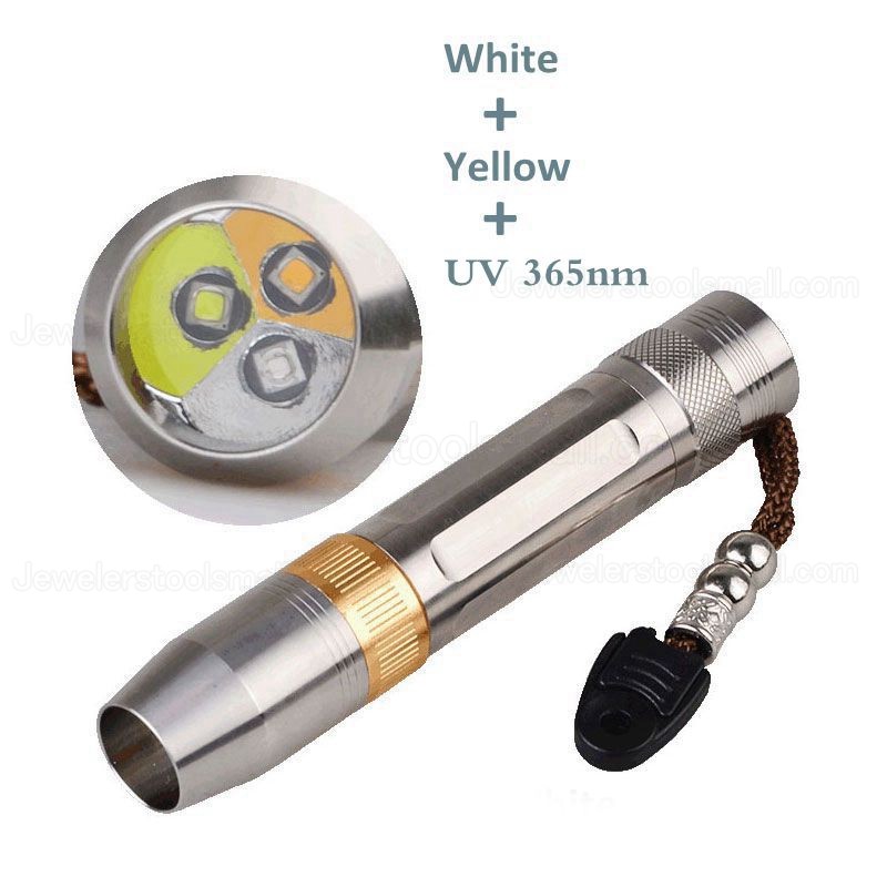 UV Flashlight Detector for Amber/Jade/Diamond/Mineral/Gemstones 3 in OneWhite+Yellow+365nm UV
