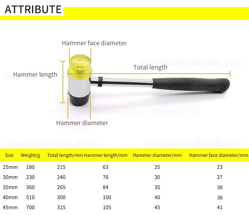 Multifunctional 25mm 30mm 35mm 40mm Double Face Tap Hammer Nylon Head Rubber Mallet