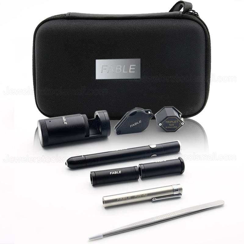Professional Jewelry Gemology Testing & Identification Tools Portable Identification Box with 9Pcs Instruments