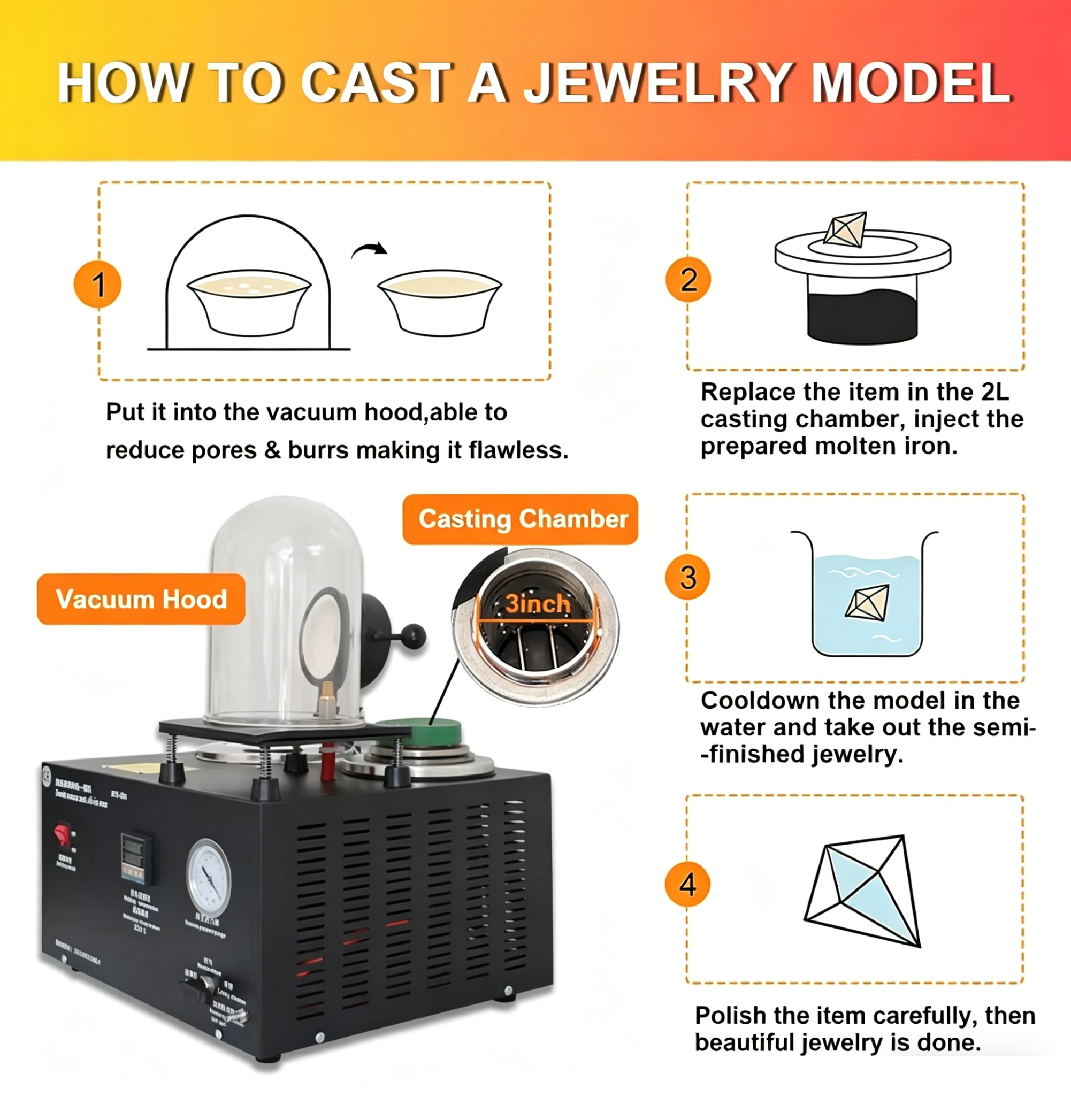 2000W 1250°C Digital Jewelry Vacuum Casting Machine Lost Wax Casting Jewelry