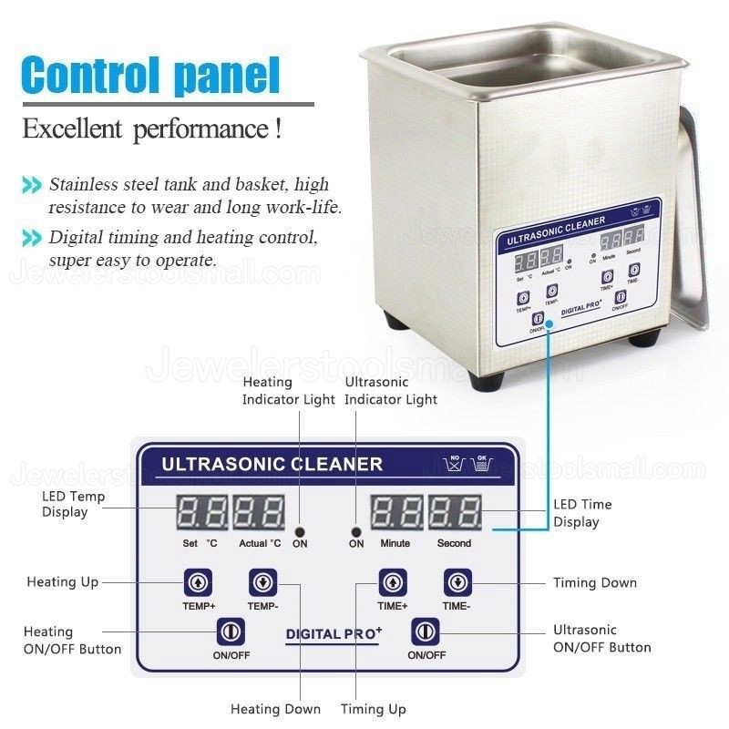 2L Industry Digital Ultrasonic Cleaner Heater Timer Stainless Jewel Clean Tank