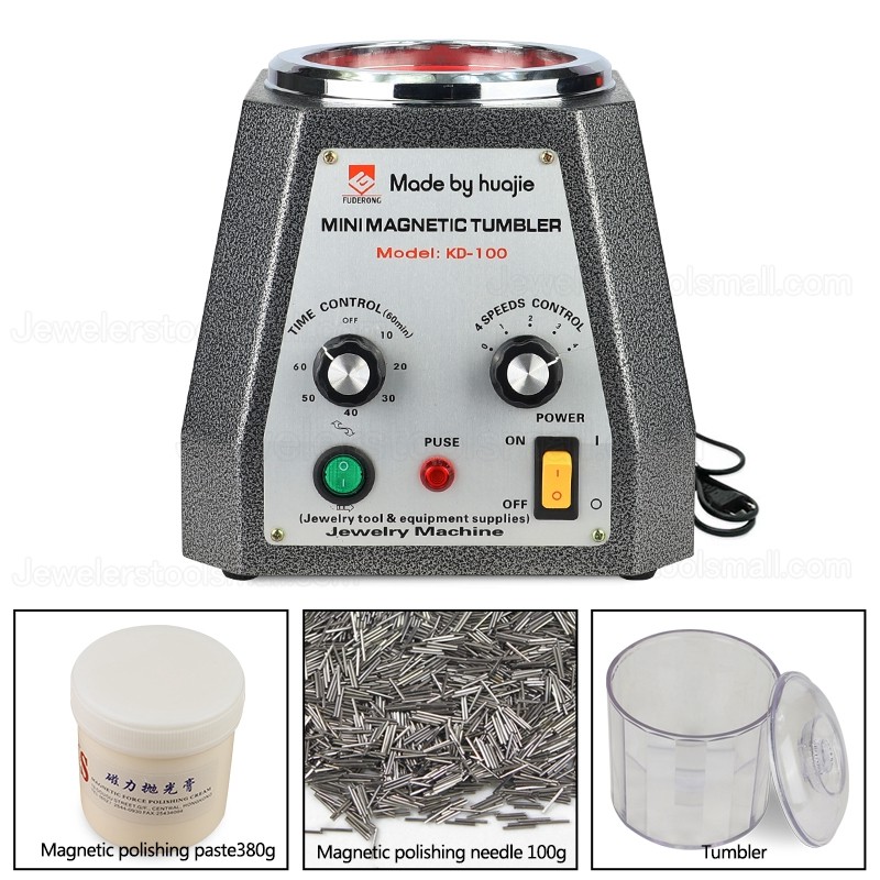 Jewelry Magnetic Tumbler Jewelry Polisher Finisher 2000RPM Magnetic Grinding and Polishing Machine 4 Speeds Control KT-100