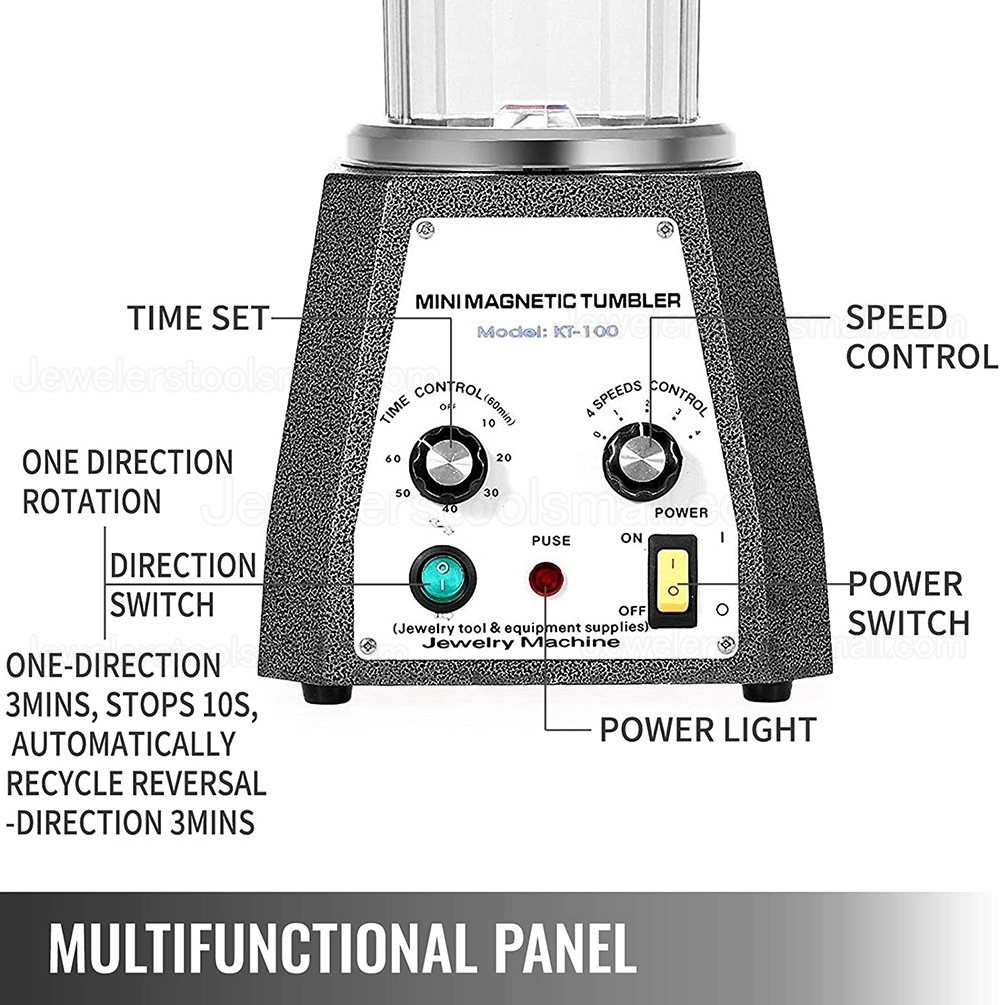 Jewelry Magnetic Tumbler Jewelry Polisher Finisher 2000RPM Magnetic Grinding and Polishing Machine 4 Speeds Control KT-100