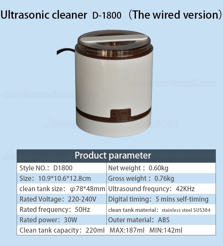 800ml Mini Portable Ultrasonic Cleaner For Jewelry Watches Glasses D-1800