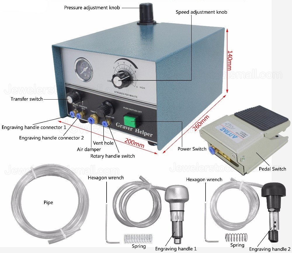 Jewellery Pneumatic Engraving Machine Double Ended Hand Engraver Graver Max