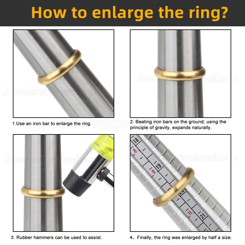 4 Pcs/Kit Ring Enlarger Stick Mandrel Handle Hammers Ring Sizer Finger Measuring Stick Jewelry Measuring Tools