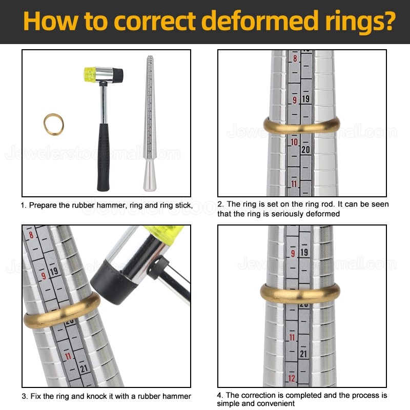 4 Pcs/Kit Ring Enlarger Stick Mandrel Handle Hammers Ring Sizer Finger Measuring Stick