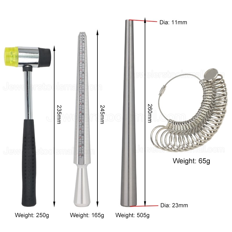 4 Pcs/Kit Ring Enlarger Stick Mandrel Handle Hammers Ring Sizer Finger Measuring Stick