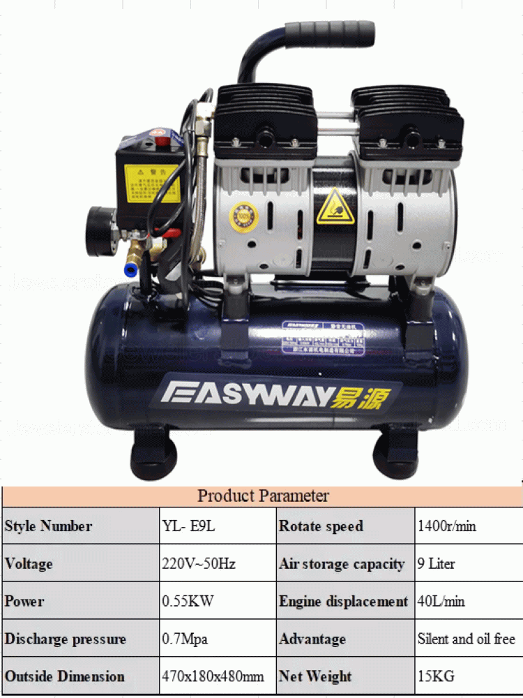 9L Silent Oil Free Air Compressor For Different Styles Wax Injection Machine