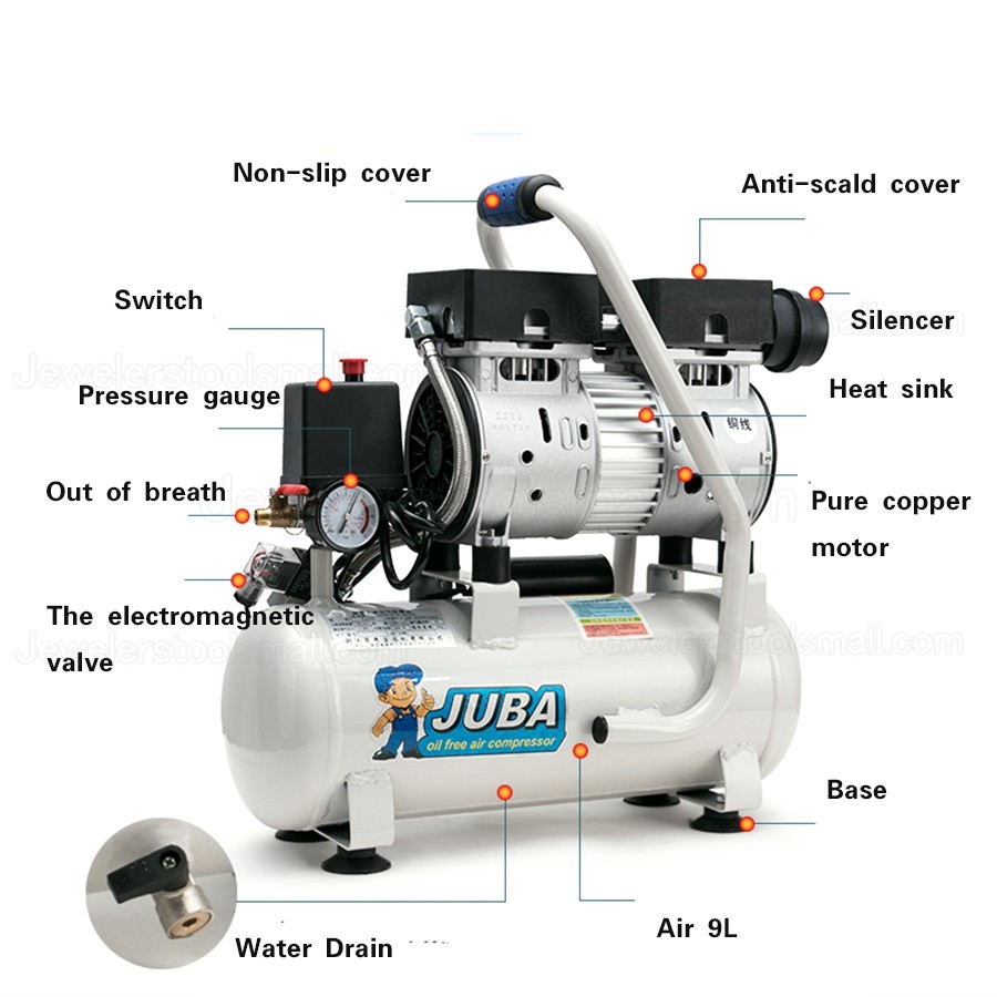 9L Portable Jewelry Making Oil-free Silent Air Compressor 600W