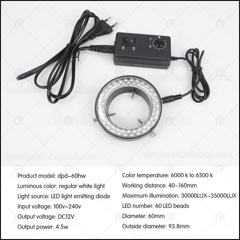 Jewelry Tools 60 LED Adjustable Ring Light illuminator Lamp Stereo Microscope Ring Light