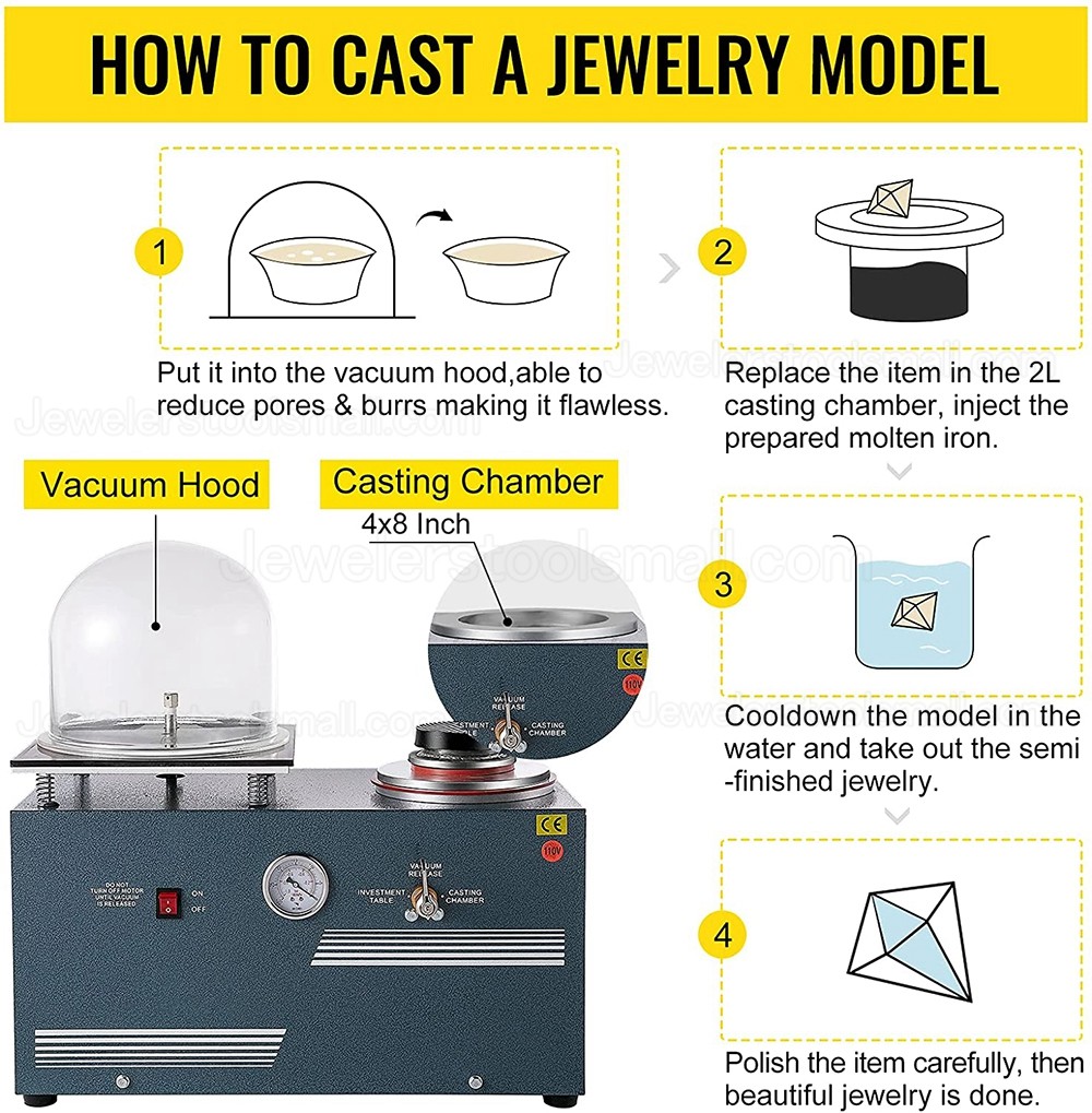 2L Jewelry Vacuum Investing Casting Vacuum Casting Machine with 3 CFM Pump Casting and Investing Machine