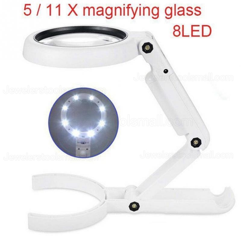 5/11X Magnifying Glass Dual Use Table Lamp Super Bright Stand Non Slip Repair Hand Held 8 LED Simple Authenticate Jewelry